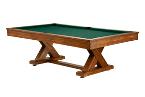 Legacy Billiards 7 Ft Cumberland Outdoor Pool Table in Natural Acacia Finish with Forest Green Outdoor Cloth