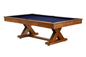 Legacy Billiards 7 Ft Cumberland Outdoor Pool Table in Natural Acacia Finish with Navy Outdoor Cloth