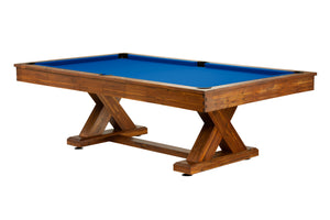 Legacy Billiards 7 Ft Cumberland Outdoor Pool Table in Natural Acacia Finish with Royal Blue Outdoor Cloth