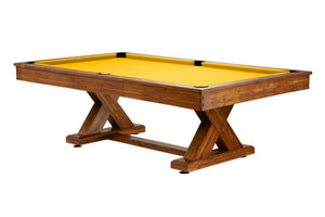 Legacy Billiards 8 Ft Cumberland Outdoor Pool Table in Natural Acacia Finish with Sunflower Outdoor Cloth