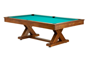 Legacy Billiards 8 Ft Cumberland Outdoor Pool Table in Natural Acacia Finish with Pool Aqua Outdoor Cloth