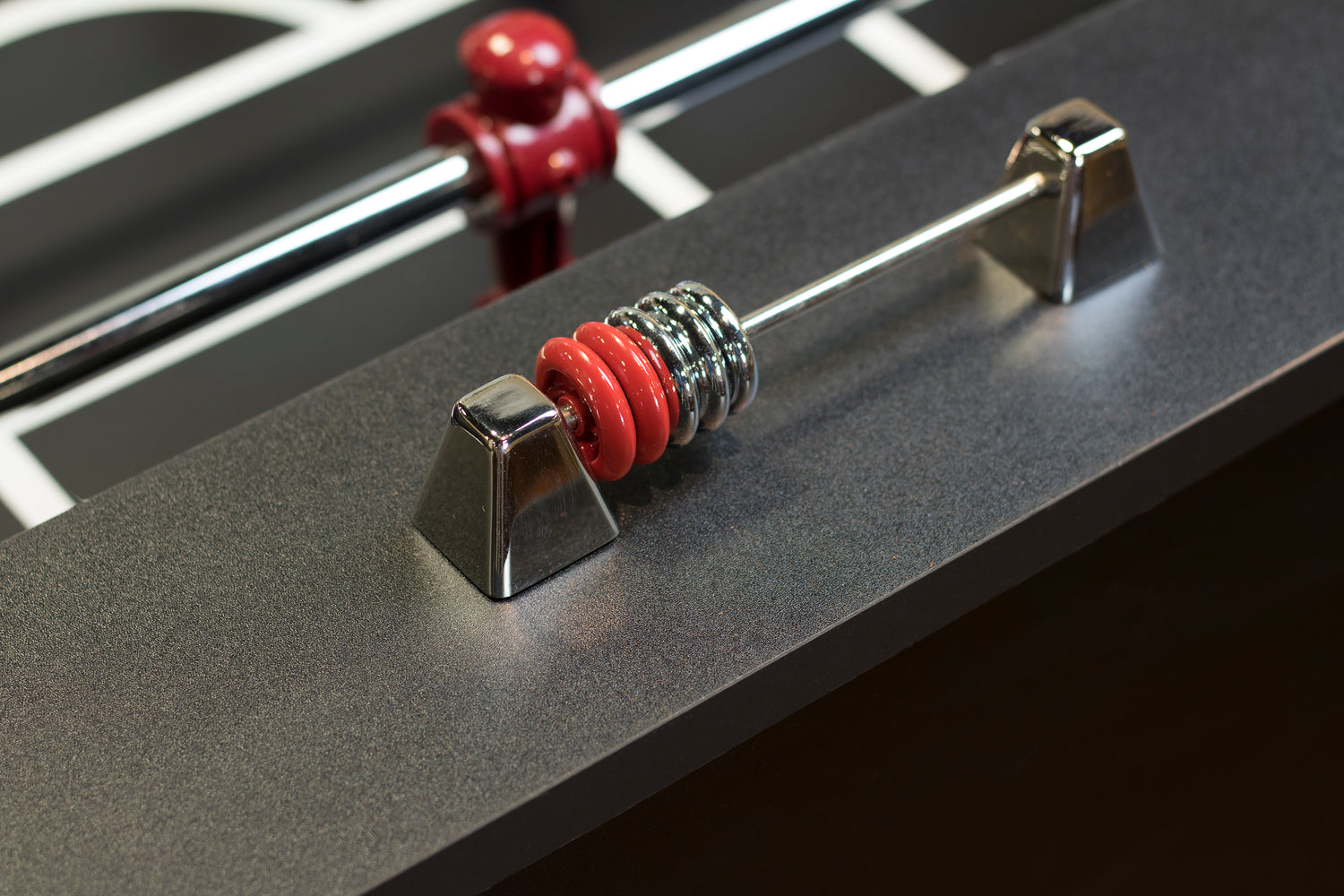 Legacy Billiards Destroyer Foosball Table in Graphite Finish Closeup of Abacus Scorer