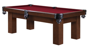 Legacy Billiards Seven Foot Colt Pool Table in nutmeg finish with Legacy red cloth