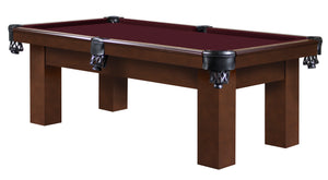 Legacy Billiards Seven Foot Colt Pool Table in nutmeg finish with wine cloth