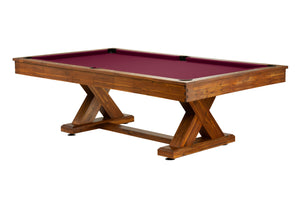 Legacy Billiards 7 Ft Cumberland Pool Table in Natural Acacia Finish with Burgundy Cloth