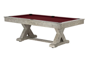 Legacy Billiards 8 Ft Cumberland Outdoor Pool Table in Ash Grey Finish with Burgundy Outdoor Cloth