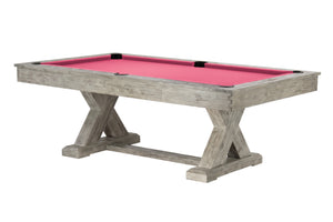 Legacy Billiards 8 Ft Cumberland Outdoor Pool Table in Ash Grey Finish with Hot Pink Outdoor Cloth