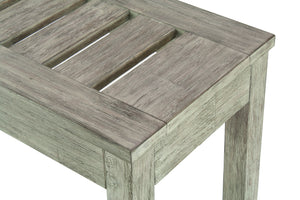 Closeup of Legacy Billiards Cumberland Outdoor Pool Table Dining Bench in Ash Grey Finish
