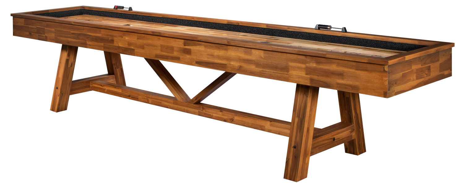 Legacy Billiards Emory 12 Ft Outdoor Shuffleboard in Natural Acacia Finish