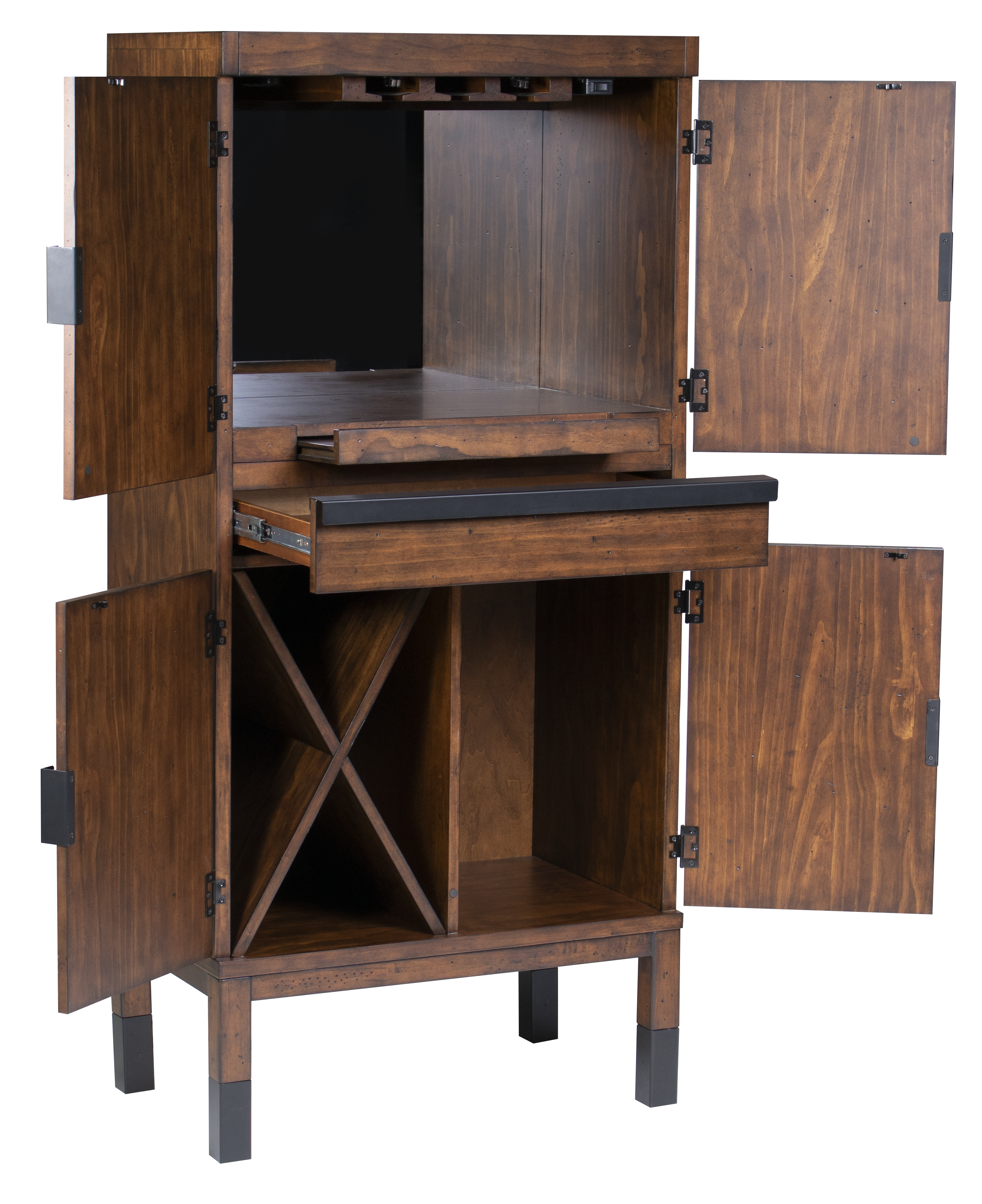 Legacy Billiards Harpeth Bar Cabinet with Open Doors and Cabinets