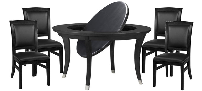 Sterling 54 Inch Flip Top 2 in 1 Game Table with 4 Heritage Dining Chairs in Black Onyx Finish