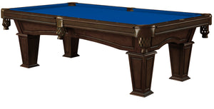 Legacy Billiards 8 Ft Mesa Pool Table in Nutmeg Finish with Blue Cloth