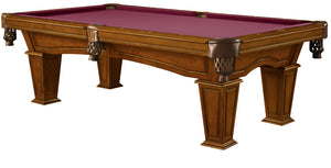 Legacy Billiards 8 Ft Mesa Pool Table in Walnut Finish with Burgundy Cloth