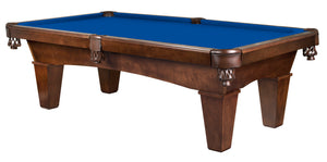 Legacy Billiards 8 Ft Mustang Pool Table in Nutmeg Finish with Blue Cloth