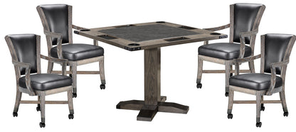 Legacy Billiards Rustic Game Table with 4 Rustic Elite Caster Game Chairs in Smoke Finish
