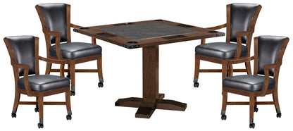 Legacy Billiards Rustic Game Table with 4 Rustic Elite Caster Game Chairs in Gunshot Finish