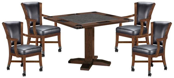 Rustic 2 in 1 Game Table with 4 Rustic Elite Caster Game Chairs in Gunshot Finish