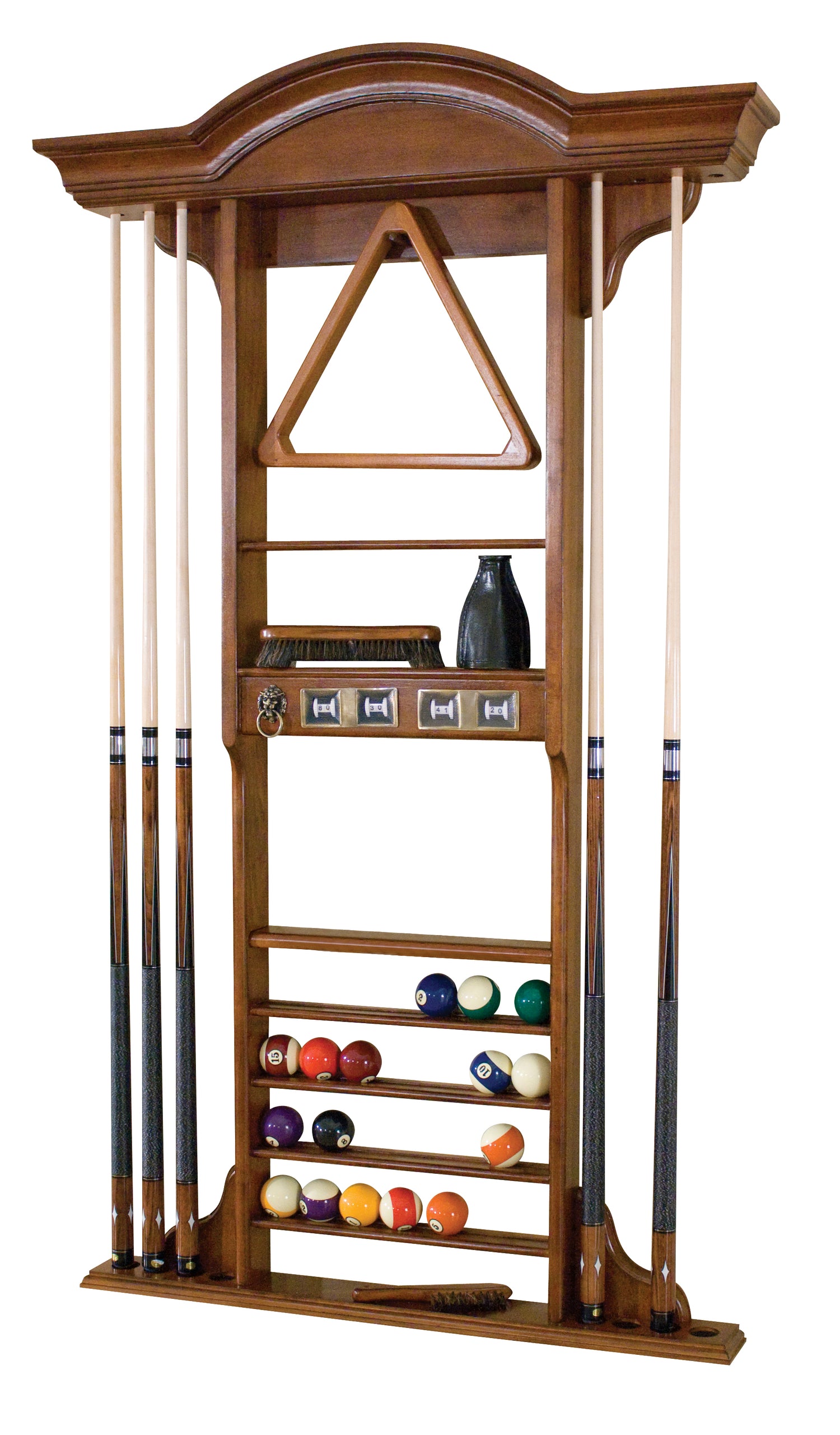 Legacy Billiards Classic Wall Cue Rack with Pool Balls and Cues