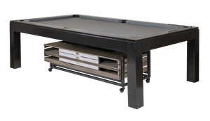 Legacy Billiards Dining Dolly With Dining Top Stored Under a Pool Table