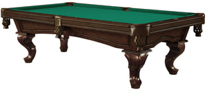 Legacy Billiards 8 Ft Mallory Pool Table in Nutmeg Finish with Green Cloth