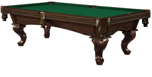 Legacy Billiards 8 Ft Mallory Pool Table in Nutmeg Finish with Dark Green Cloth
