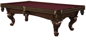 Legacy Billiards 8 Ft Mallory Pool Table in Nutmeg Finish with Burgundy Cloth