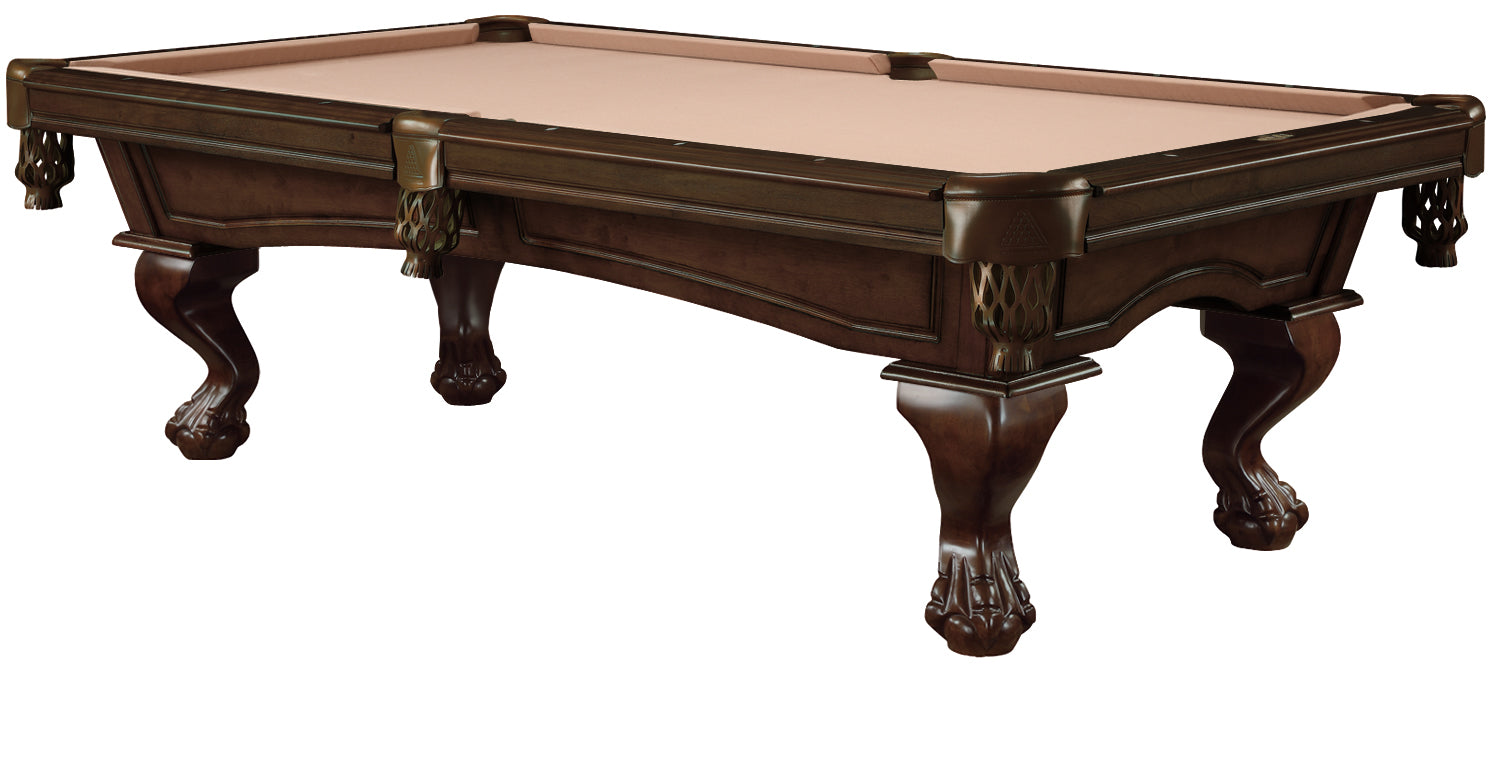 Legacy Billiards 8 Ft Megan Pool Table in Nutmeg Finish with Tan Cloth