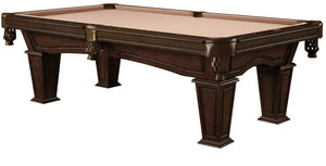 Legacy Billiards 8 Ft Mesa Pool Table in Nutmeg Finish with Tan Cloth