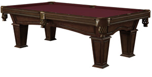 Legacy Billiards 8 Ft Mesa Pool Table in Nutmeg Finish with Burgundy Cloth