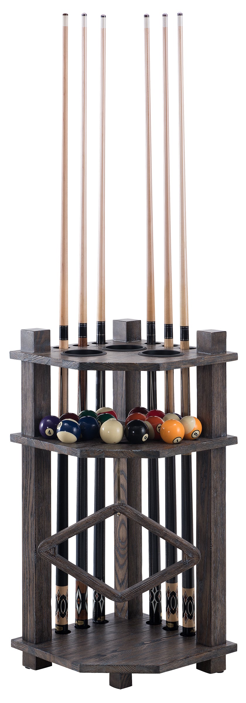 Legacy Billiards Harpeth Corner Cue Rack in Whiskey Barrel Finish