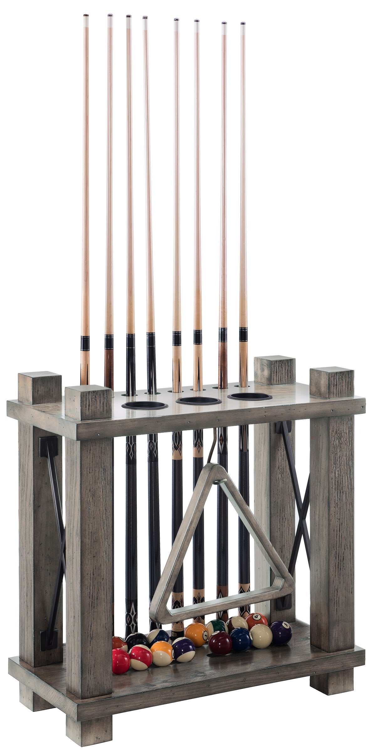 Legacy Billiards Harpeth Floor Cue Rack with Pool Cues and Balls