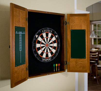 Legacy Billiards Sterling Dartboard Cabinet Open with Steel Tip Dartboard