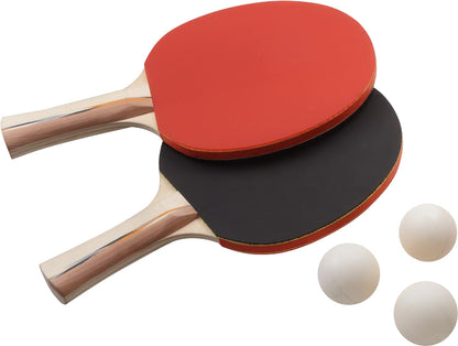Photo of the Paddles and Balls Included With the Table Tennis Conversion Top
